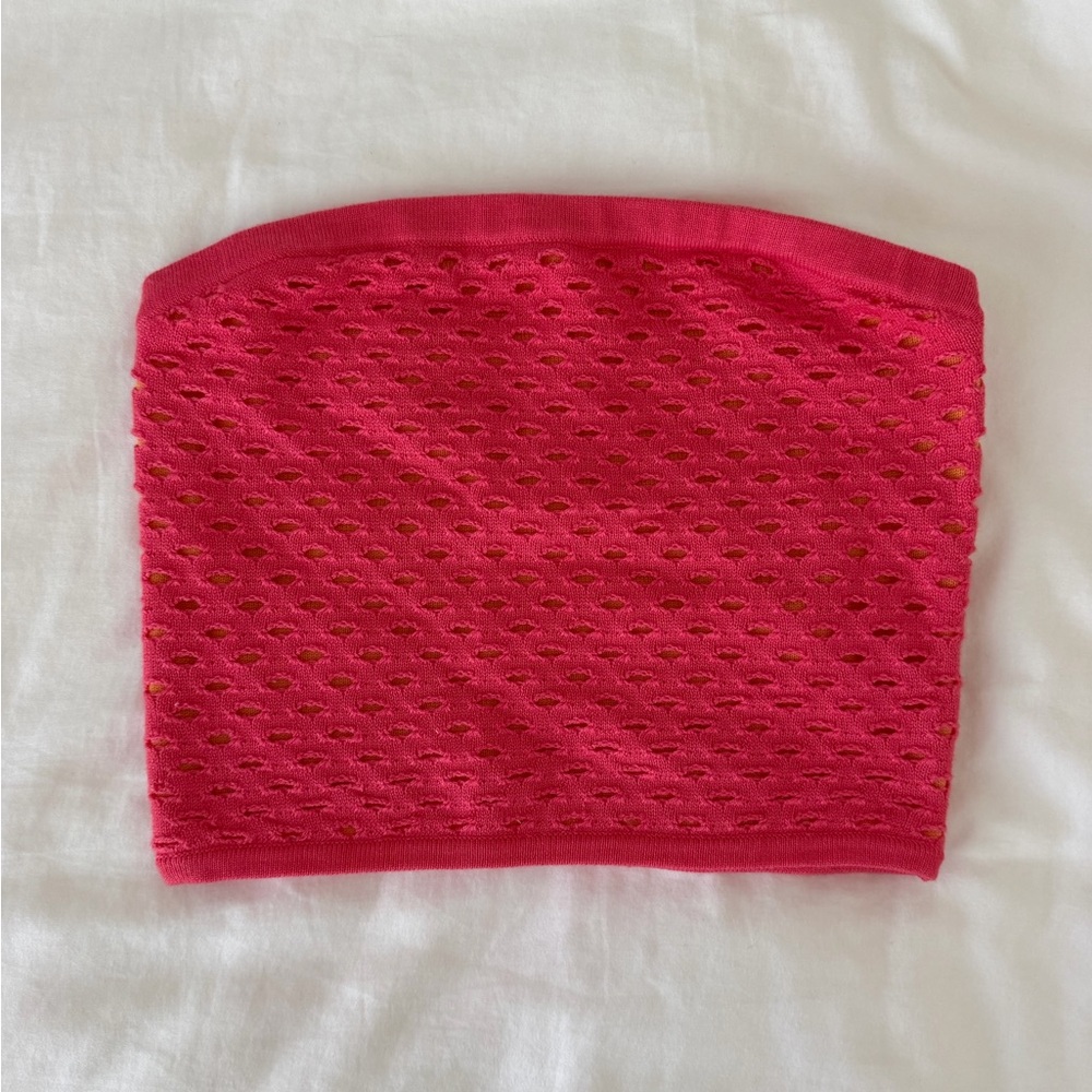 aerie Orange Knit Strapless Top with Pink Trim